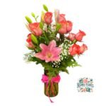 Florero 16 Rosas + Lirios