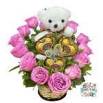 Arreglo 12 Rosas + Peluche + 3 Cajas de Bombones + Globo