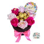 Box Cilindro 8 Rosas Eternas De Jabón + Bombones + Globo + Mariposas - Imagen 2