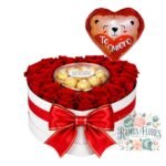 Box Corazón 18 Rosas + Bombones Ferrero + Globo