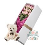 Caja 12 Rosas Rosadas + Peluche