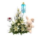 Arreglo 6 Rosas + 3 Lirios + Peluche + Globo