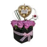 Box Cuadrado 12 Rosas + Bombones Ferrero