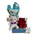 Arreglo 8 Rosas + Peluche + Globo