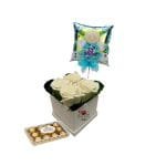 Box Caja 4 Rosas Blancas + Bombones Ferrero + Globo Metalizado
