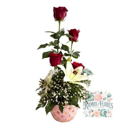 Arreglo 4 Rosas + Lirio