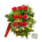 Box Cuadrado 9 Rosas Eternas de Jabón + Bombones + Tiara