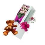 Caja 12 Rosas Rosadas + Peluche