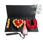 Caja De 10 Rosas Eternas De Jabón + Bombones + Espumante Jp Chenet Ice Rosé + Mini Globo