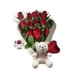 Ramo 12 Rosas + Peluche + Globo