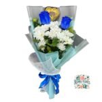Ramo 2 Rosas Azules + Margaritas + Caja de Bombones