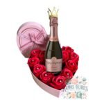 Box Corazón 11 Rosas Eternas De Jabón + Espumante Limited Brut Rose + Coronita