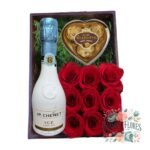 Box Cuadrado 9 Rosas Eternas De Jabón + Espumante Jp Chenet Ice Blanc + Caja De Bombones