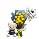 Ramo 12 Rosas Amarillas + Peluche + Globo