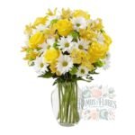 Florero De 6 Rosas Amarillas + Margaritas + Astromelias importadas