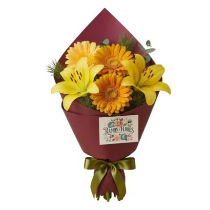 Ramo 3 Gerberas Amarillas + 2 Lilium