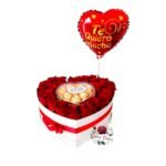 Box Corazón 18 Rosas + Bombones Ferrero + Globo