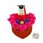 Box Corazón 12 Rosas Eternas De Jabón + Bombón + Oso Grado