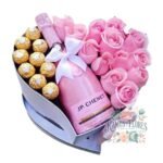 Box Corazón 13 Rosas Eternas De Jabón + Espumante Jp Chenet Ice Rosé + Bombones