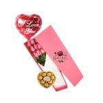 Caja 9 Rosas Rosadas + Bombones Ferrero + Globo