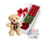 Caja 12 Rosas Rojas + Peluche
