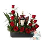 Arreglo 12 Rosas + Botella de Vino