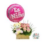 Arreglo 8 Rosas Rosadas + Peluche + Globo