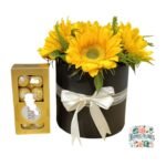 Box Cilindro 6 Girasoles + Bombones Ferrero