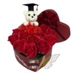 Box Corazón 11 Rosas Eternas De Jabón + Oso Grado