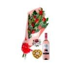 Ramo 10 Rosas Rojas + Bombones Ferrero + Botella Vino