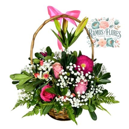 Arreglo Cesta Gerberas + Rosas+ Lirios