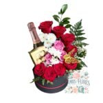Box Cilindro 11 Rosas +Espumante Limited Brut Rose + Caja Bombones Ferrero