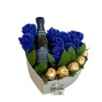 Box Corazón 9 Rosas Eternas De Jabón + Bombones + Espumante