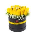 Box Cilindro 20 Rosas Amarilla + Bombones