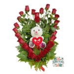 Arreglo en Forma Corazón 24 Rosas + Peluche