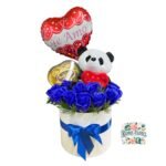 Box Cilindro 11 Rosas Eternas De Jabón + Peluche + Bombones + Globo