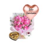 Ramo 16 Rosas + Bombones Corazón + Globo