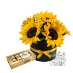 Box Cilindro 6 Girasoles + Bombones Ferrero