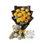 Ramo 12 Rosas Amarillas + Peluche
