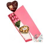 Caja 9 Rosas Rosadas + Bombones Ferrero + Globo