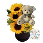Arreglo 3 Girasoles + Flores de Temporada + Peluche