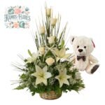 Arreglo 6 Rosas + 3 Lirios + Peluche